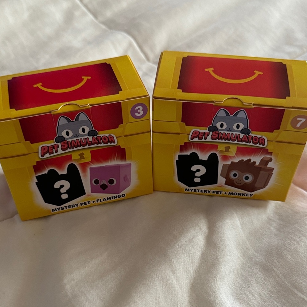 McDonald’s Pet Simulator Mystery Pet Boxes #3 and #7 Flamingo and Monkey